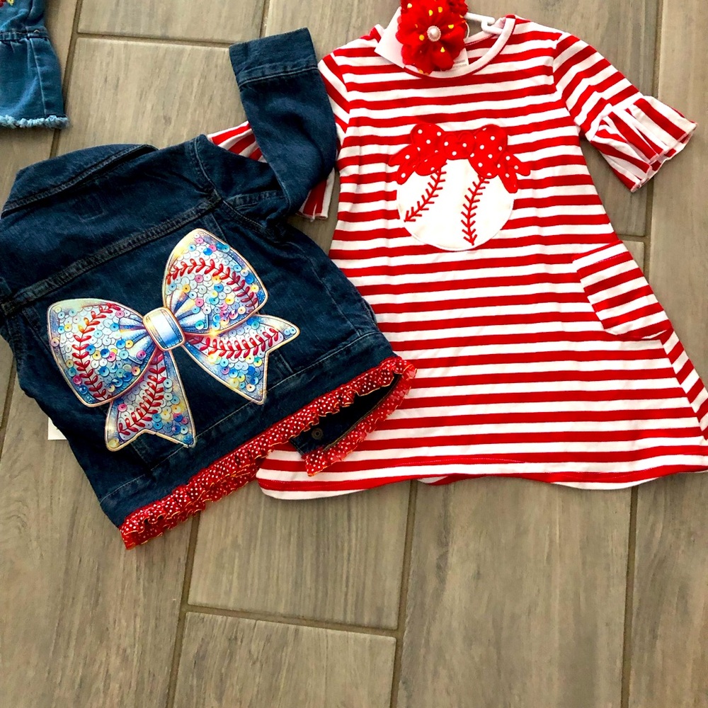 Striped Baseball Dress with Denim Jacket